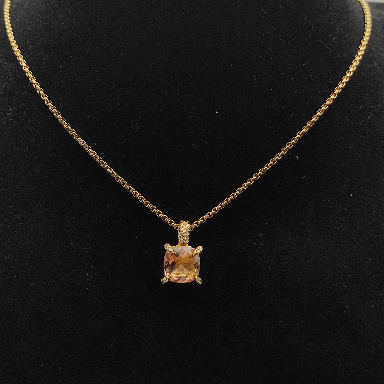 David Yurman Cable Collectibles 18K Gold Citrine and Diamond Necklace